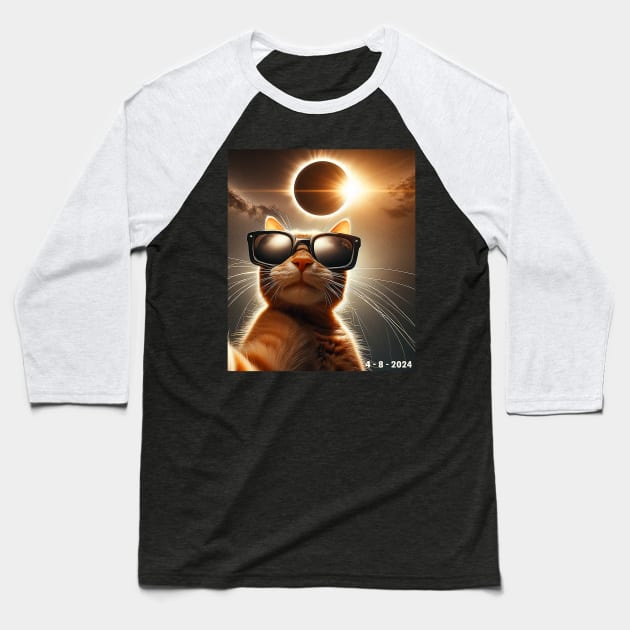 cat taking a selfie with solar 2024 eclipse wearing Glasses Baseball T-Shirt by Mitsue Kersting